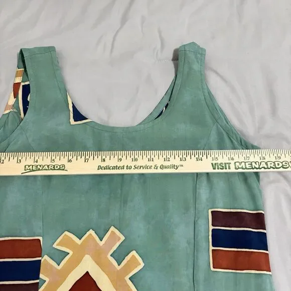 Bali Batiks Aztec Print Maxi Dress Sz M Aqua Green 4-Slit Bottom - Picture 6 of 9